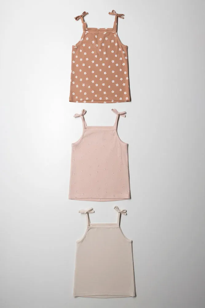 3 Pack Rib Vests Peach & Natural