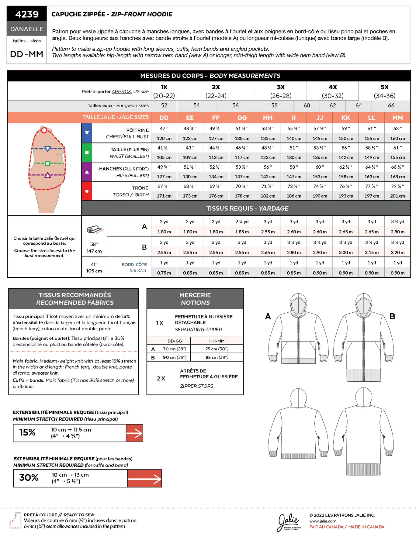 4239 // DANAËLLE Zip-front hoodie