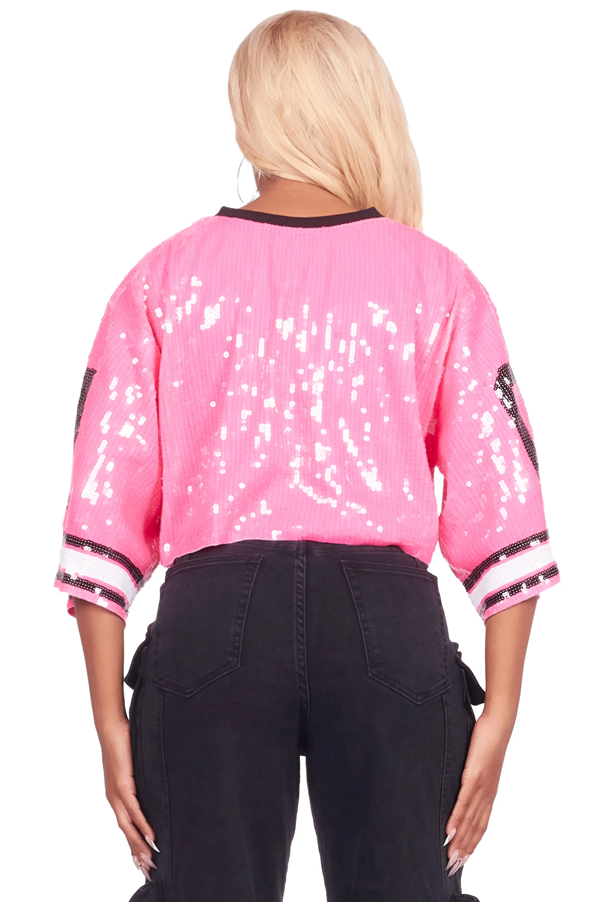 Alisha Hot Pink Sequin Crop Jersey