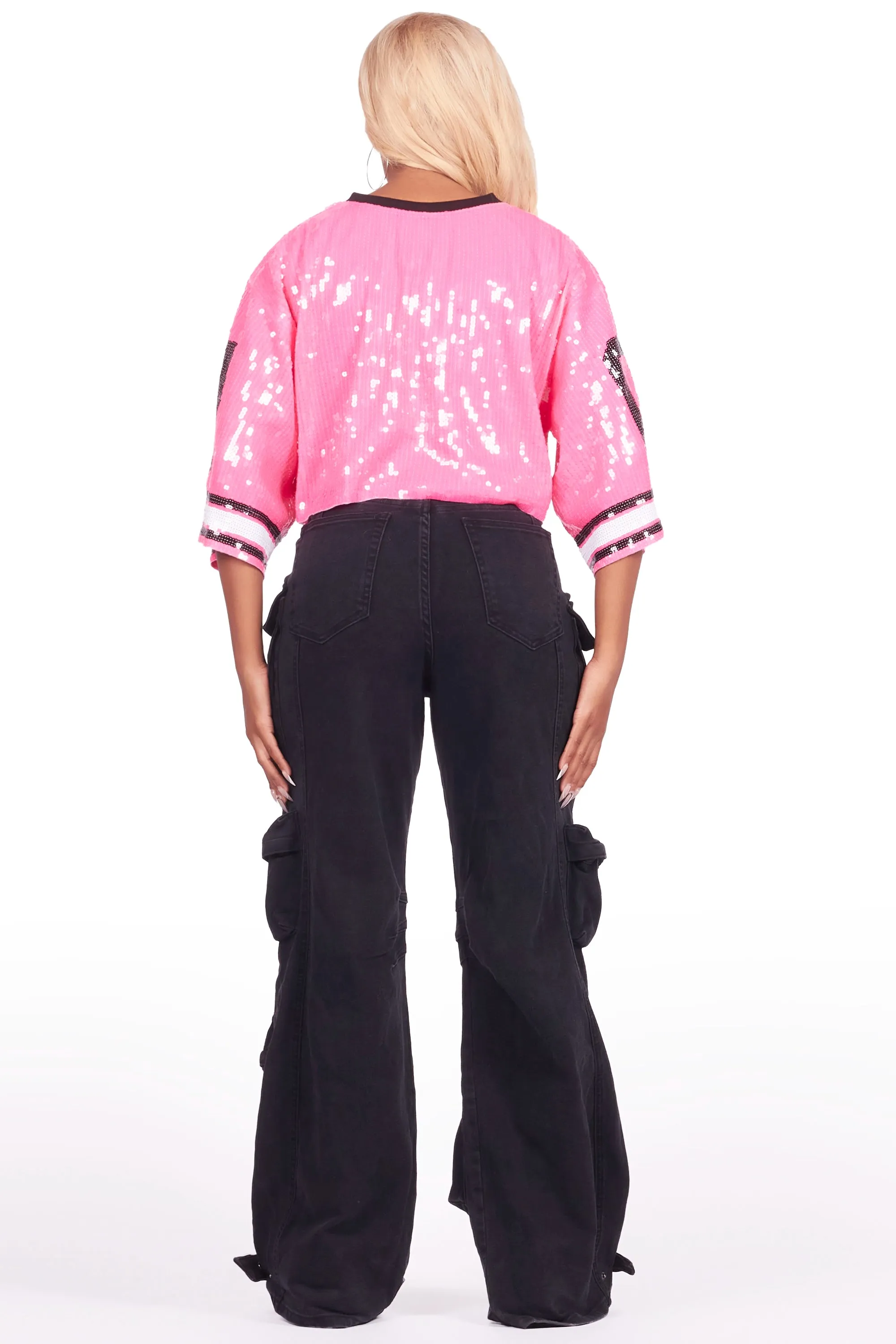 Alisha Hot Pink Sequin Crop Jersey