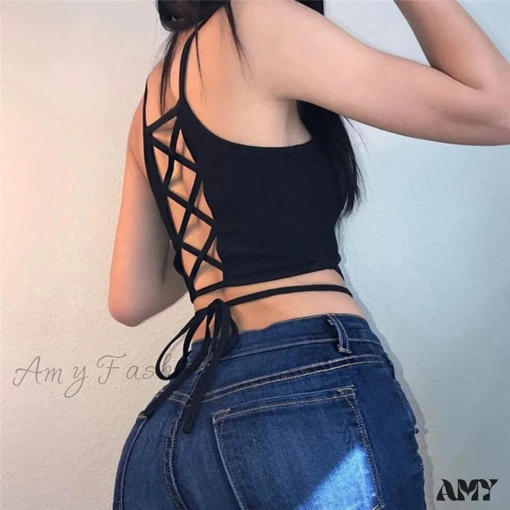 Amy Fashion - Backless Hollow Out Fitness Sleeveless Short Crop Tops