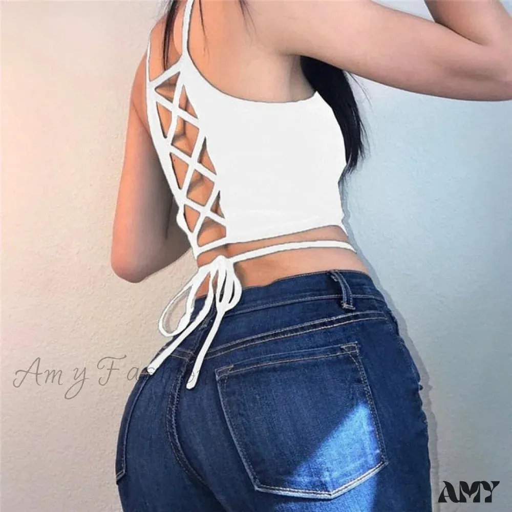 Amy Fashion - Backless Hollow Out Fitness Sleeveless Short Crop Tops