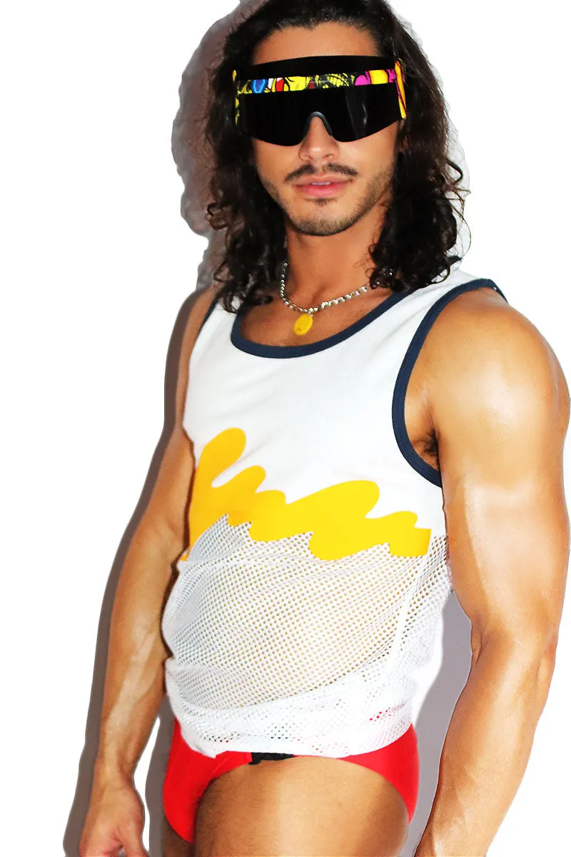 Beach Ringer Mesh Racerback Tank- White