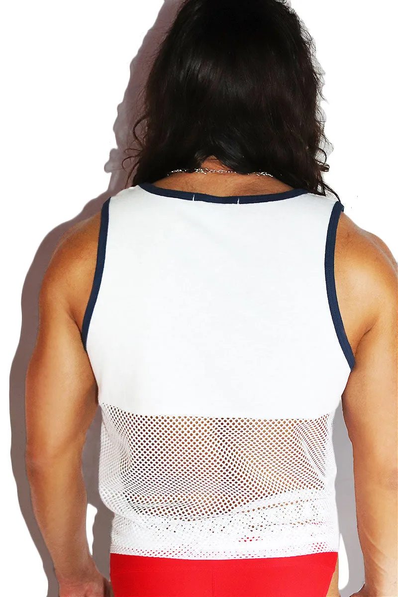 Beach Ringer Mesh Racerback Tank- White