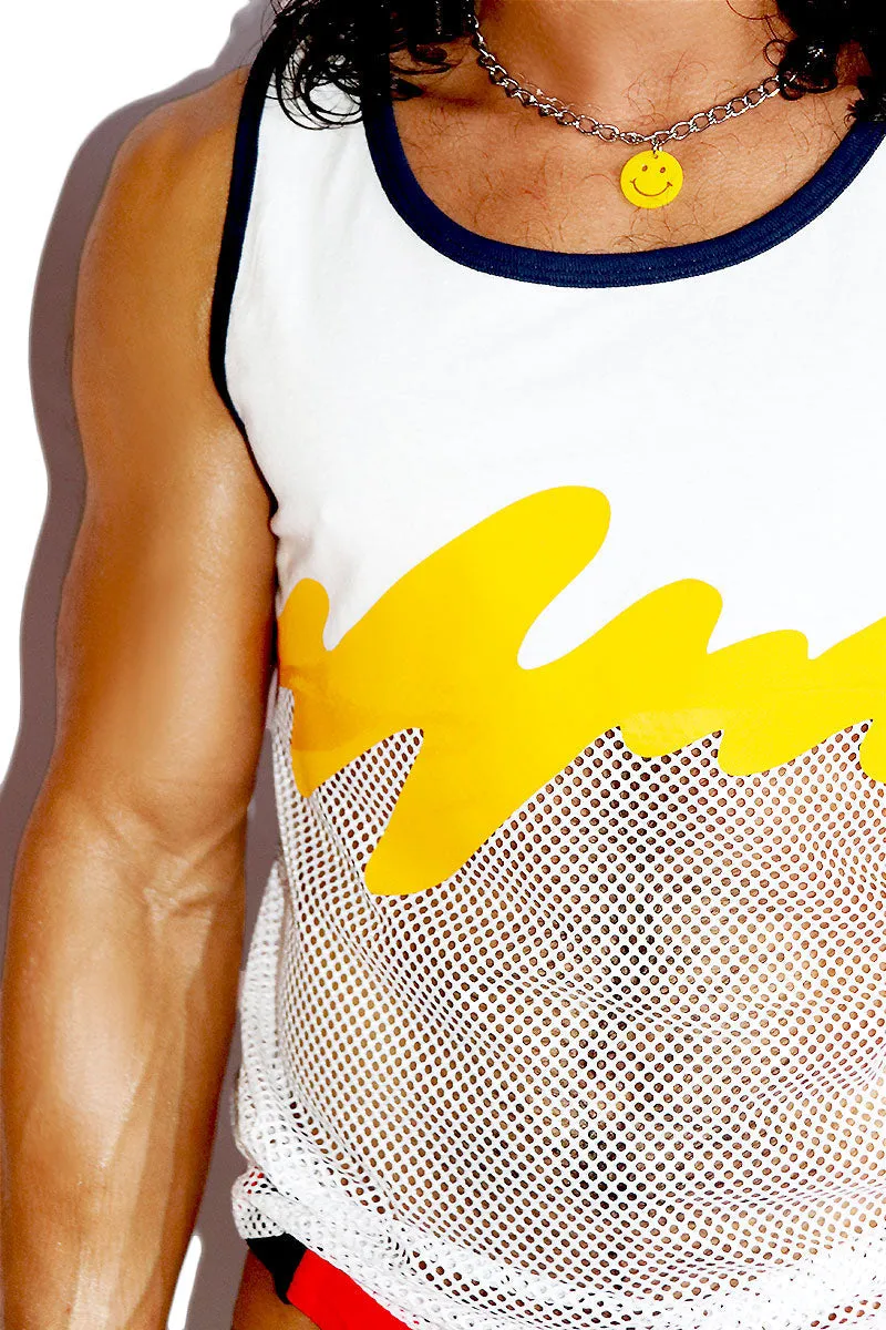 Beach Ringer Mesh Racerback Tank- White