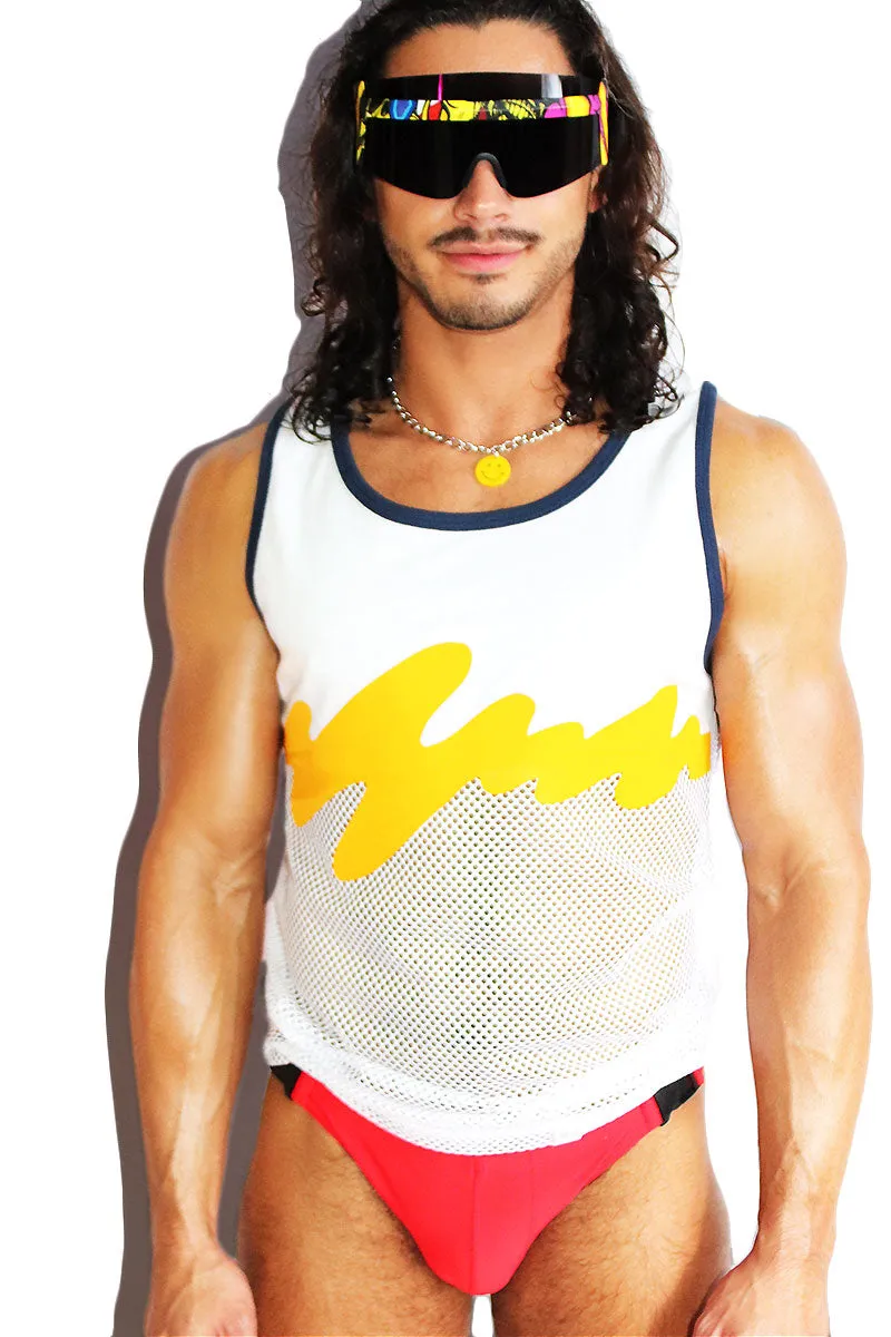 Beach Ringer Mesh Racerback Tank- White