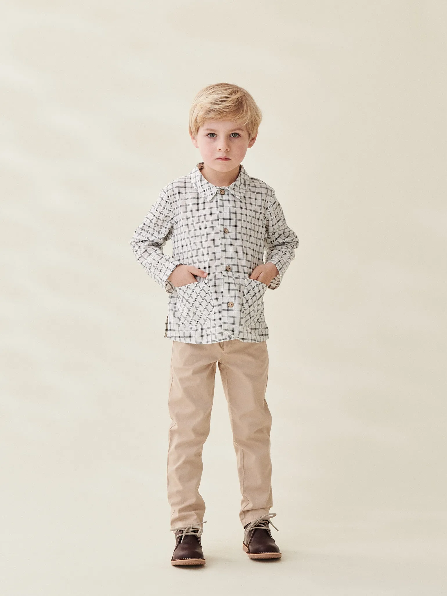 Beige Elio Boy Cotton Chinos