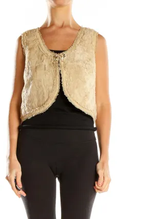 Beige Faux Fur Cropped Vest