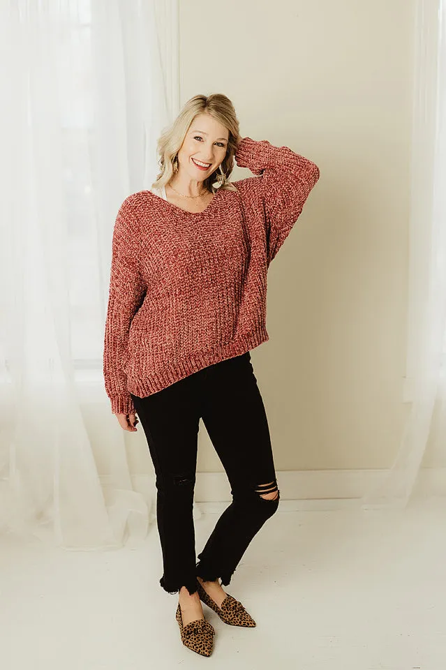 Chenille V Neck Sweater