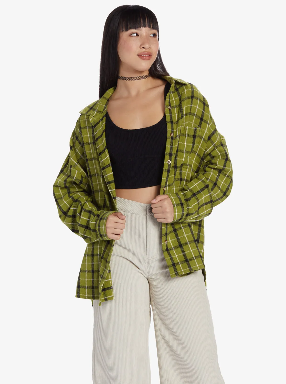 Chloe Kim Oversized Flannel Shirt - Iguana Platz Plaid