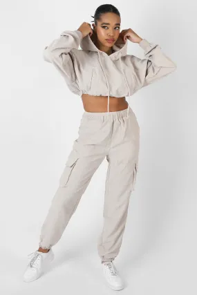 Cord Cropped Hoodie Ecru