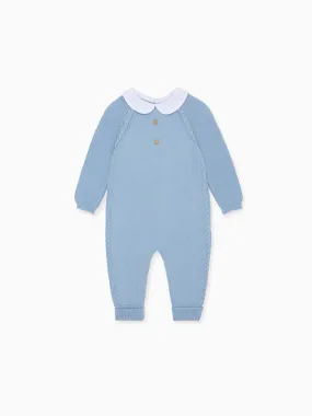 Dusty Blue Emilio Merino Baby Knitted Playsuit