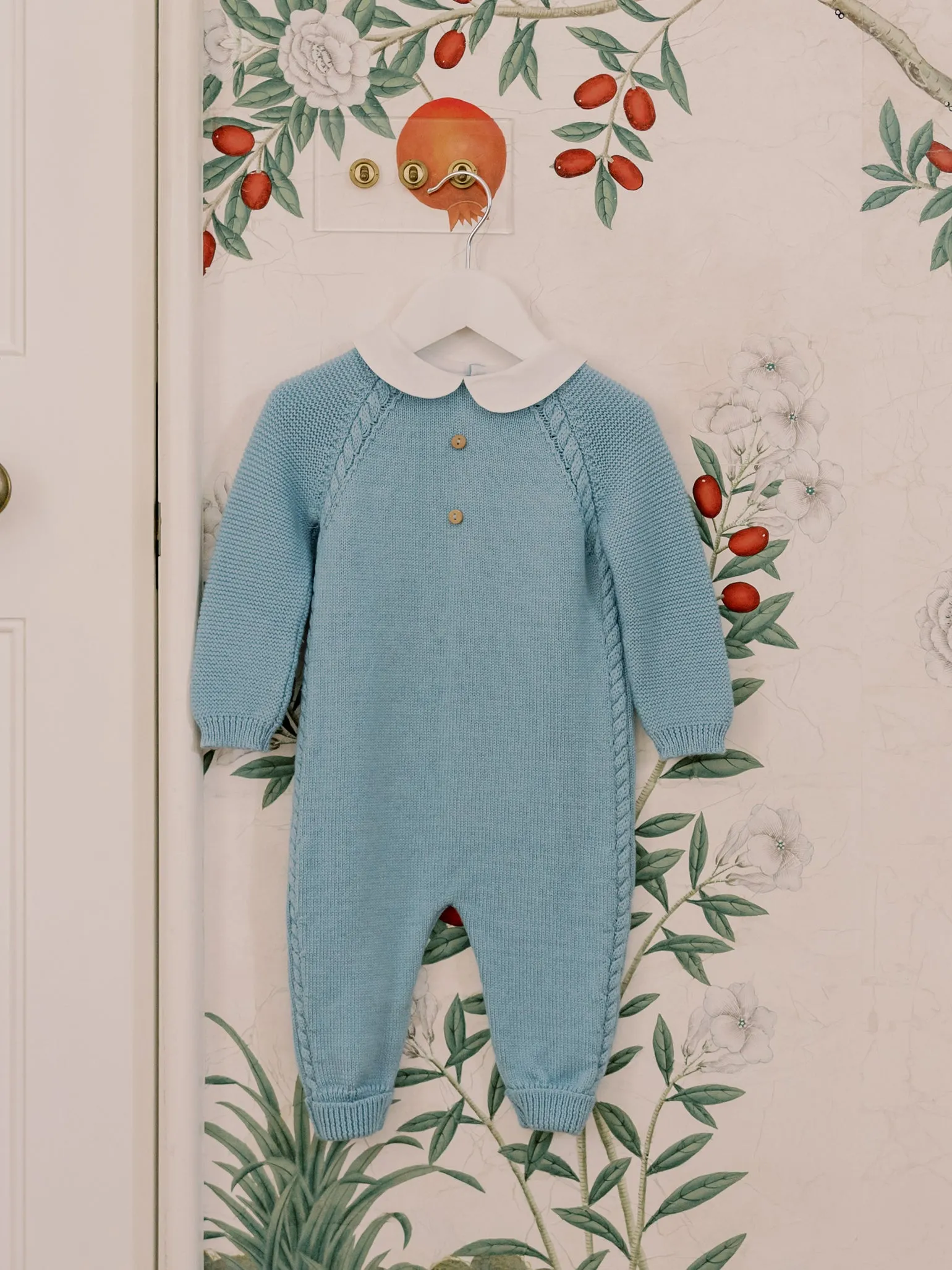 Dusty Blue Emilio Merino Baby Knitted Playsuit