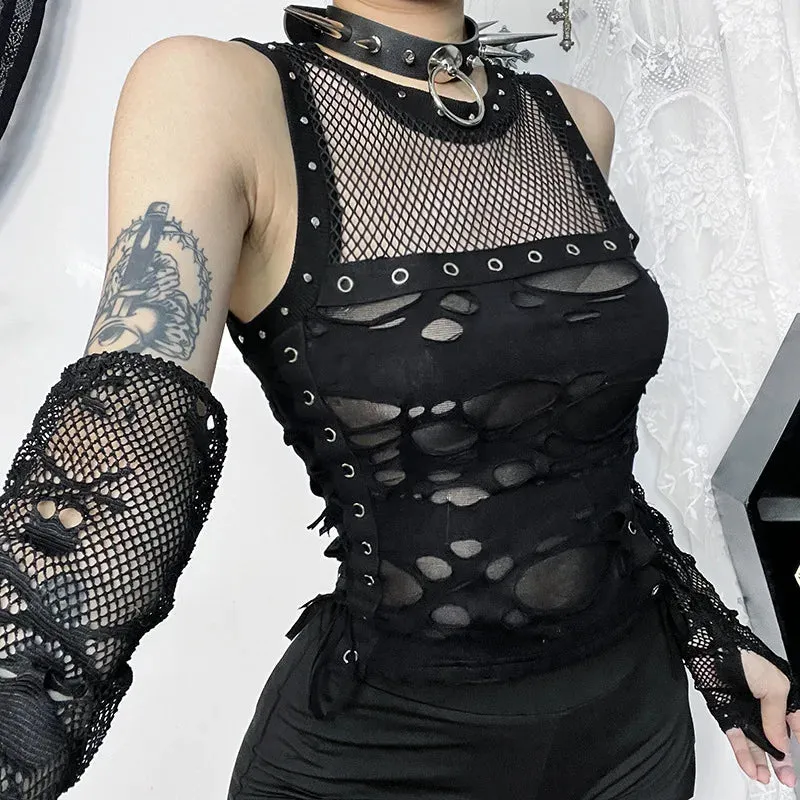 Gothic Trendy Sexy Fishnet Backless Steampunk Rave Party Crop Top