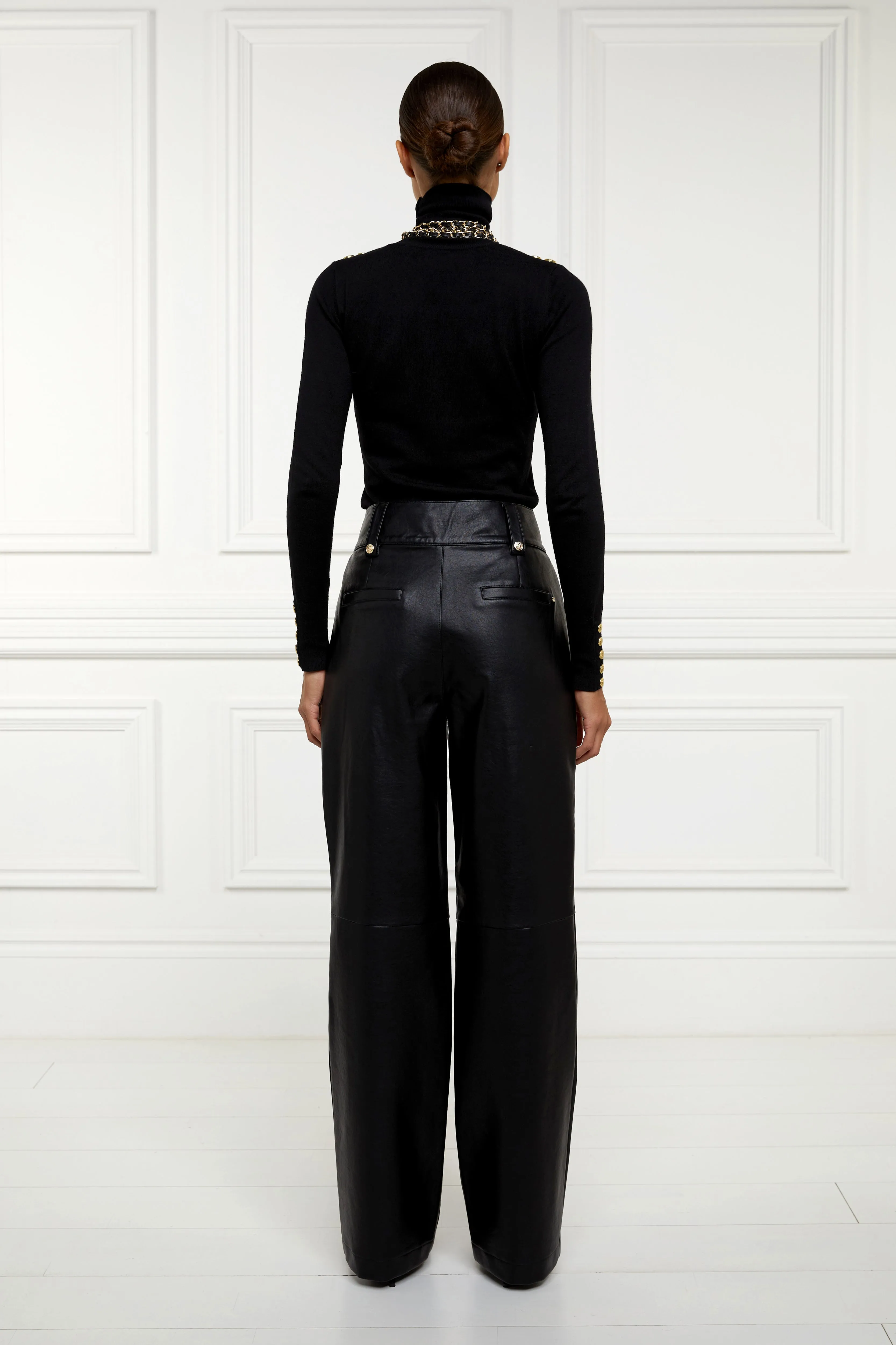 High Waisted Faux Leather Trouser (Black)