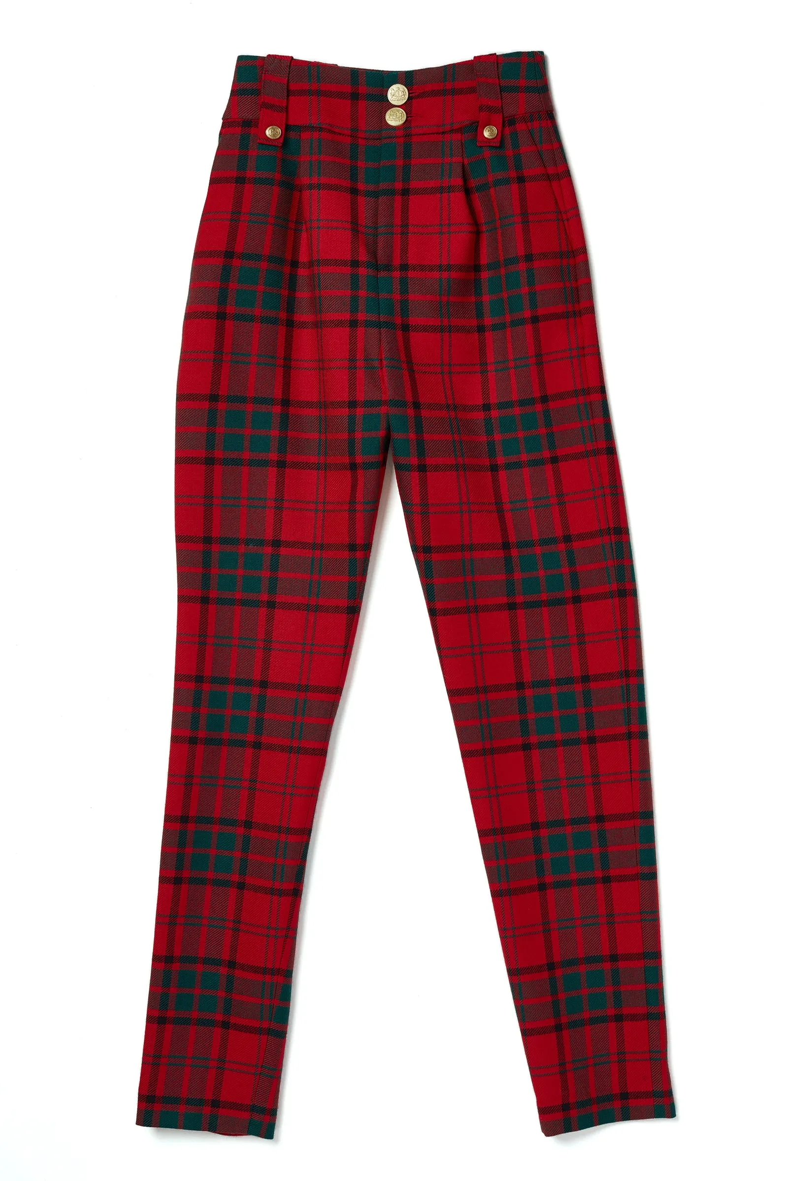 High Waisted Peg Trouser (Red Tartan)