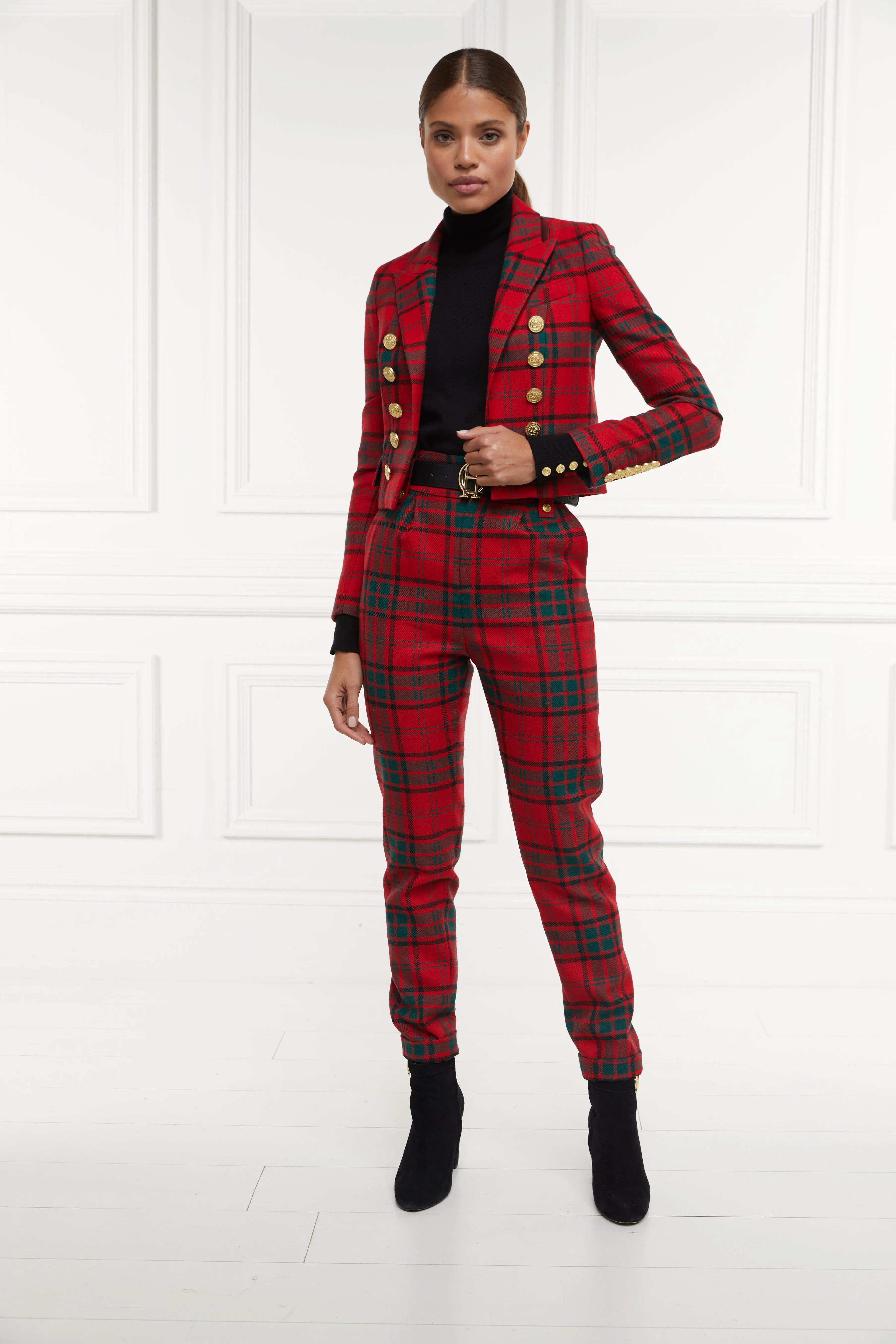 High Waisted Peg Trouser (Red Tartan)