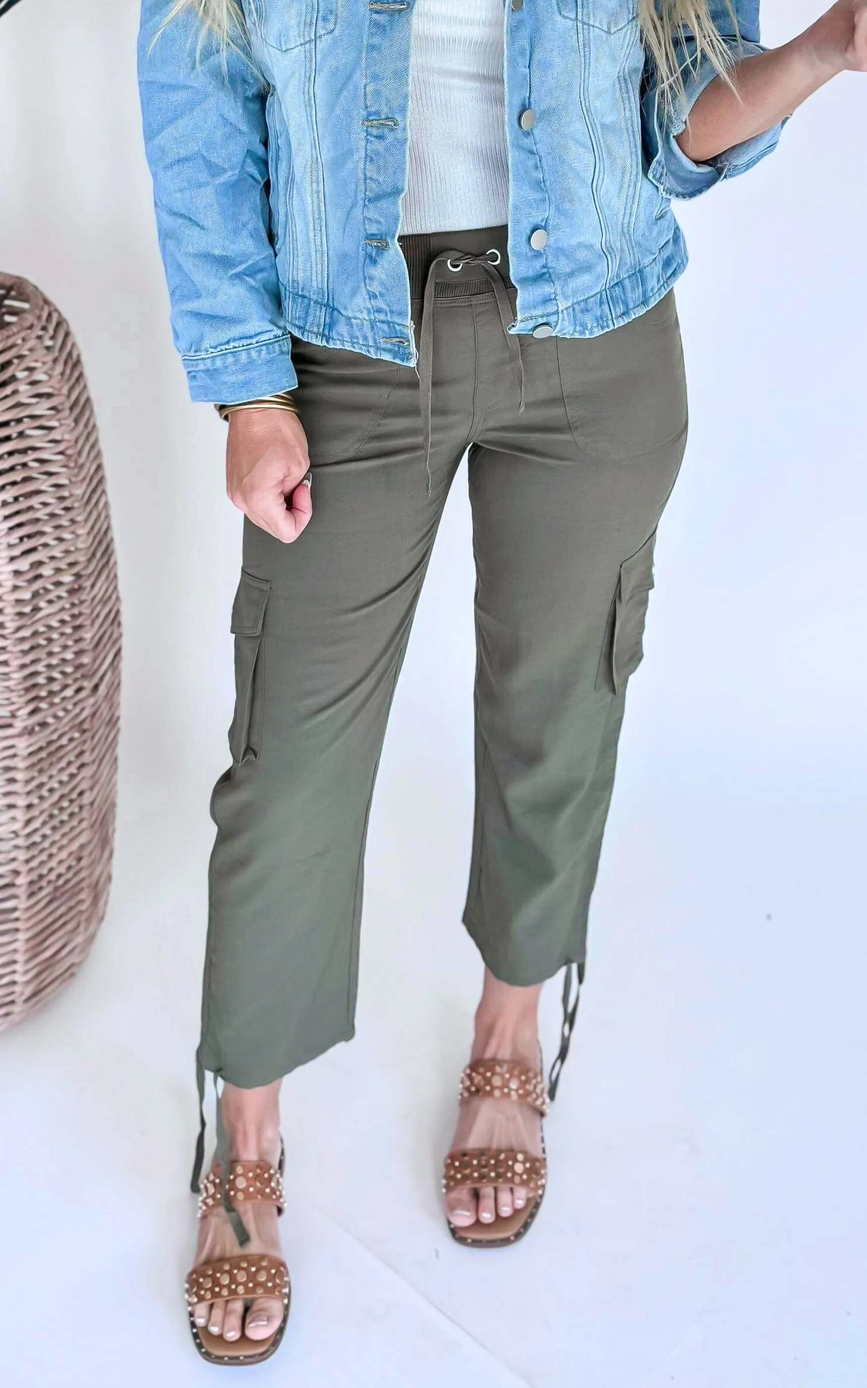 High Waisted Solid Nylon Woven Cargo Pants - Final Sale