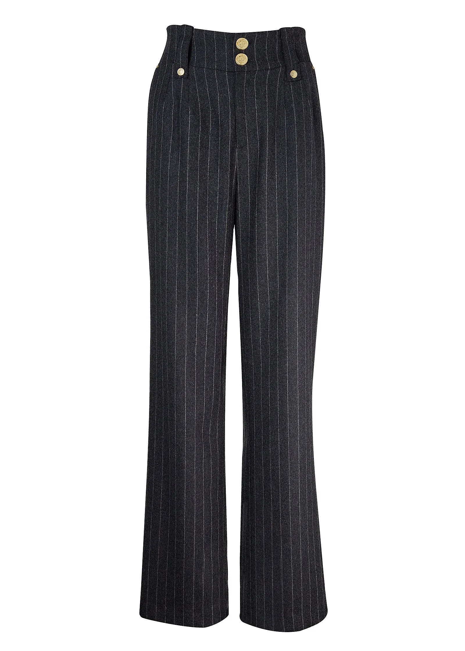 High Waisted Straight Trouser (Charcoal Pinstripe)