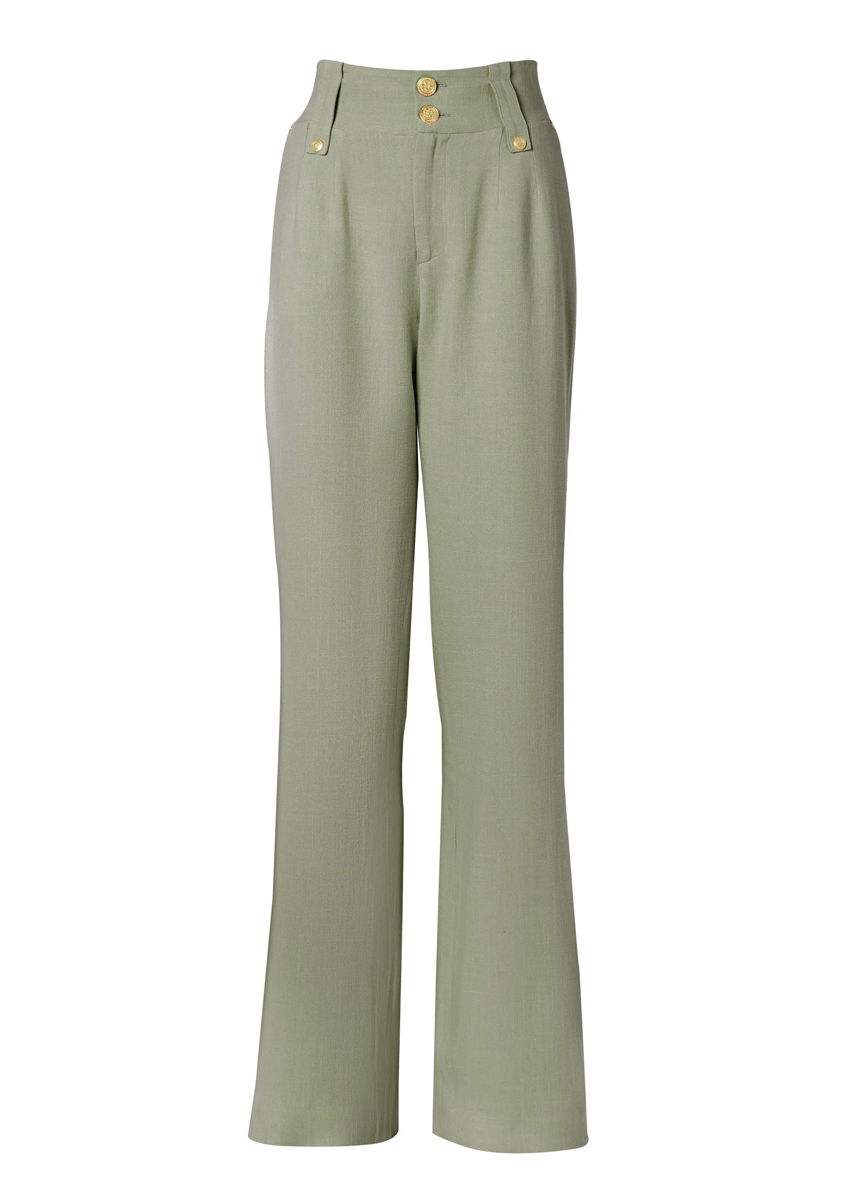 High Waisted Straight Trouser (Sage Linen)