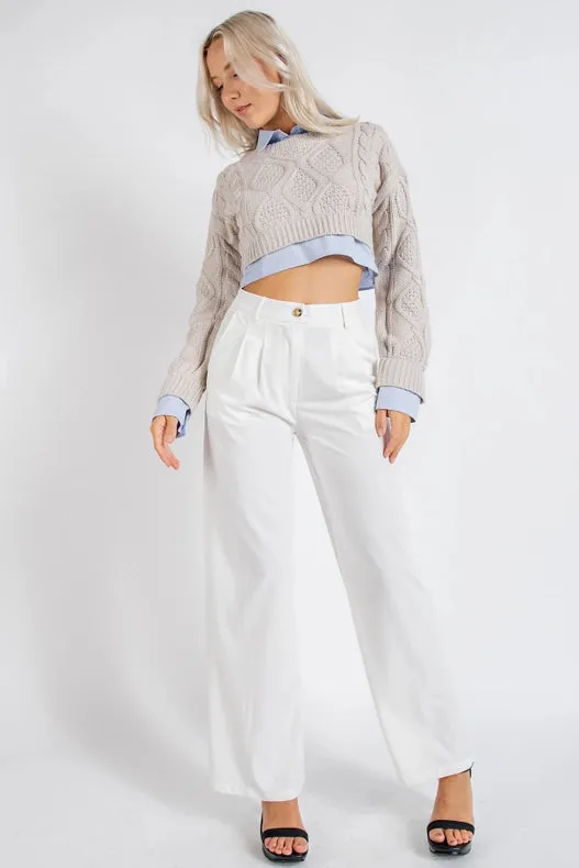 High Waisted Trousers with Waist Button