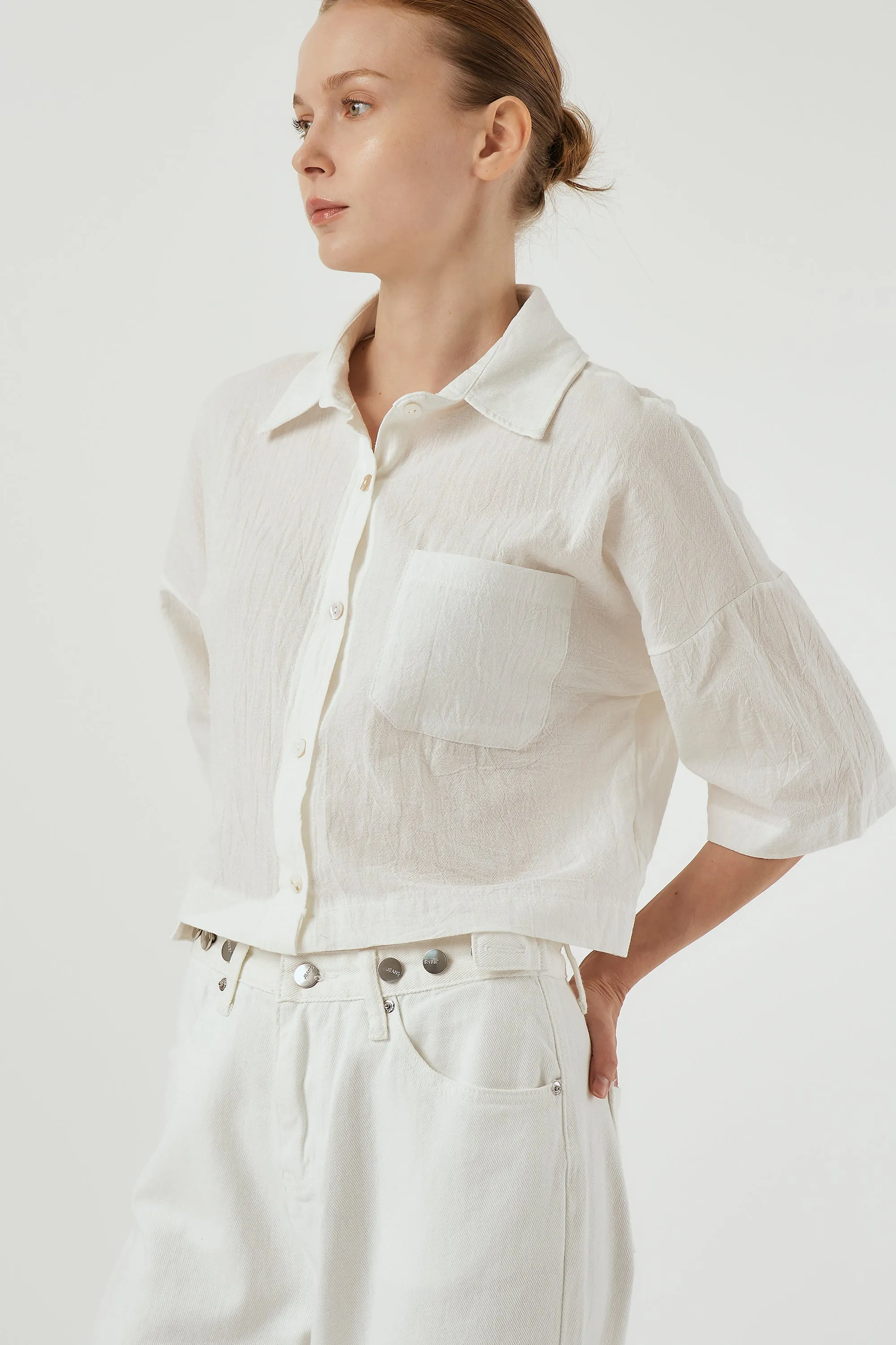 Lauren Crinkle Cropped Shirt