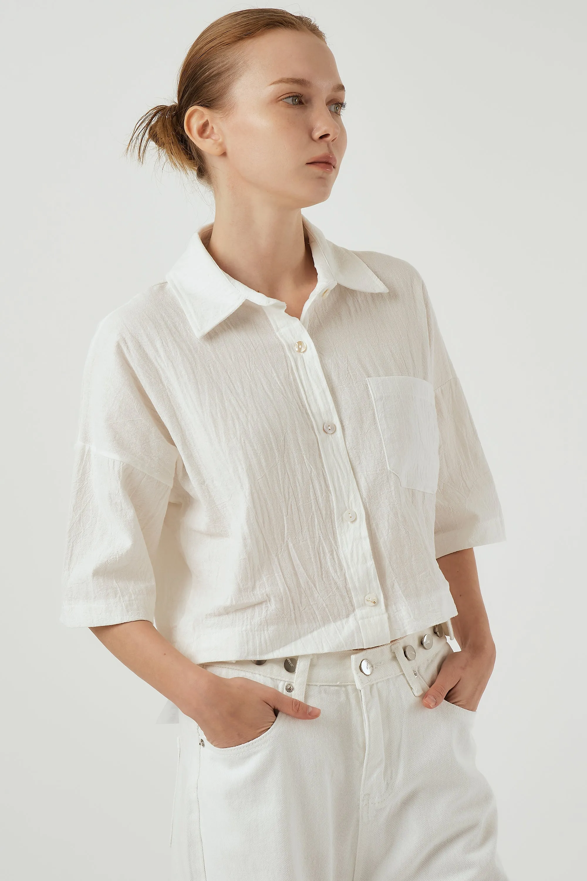 Lauren Crinkle Cropped Shirt