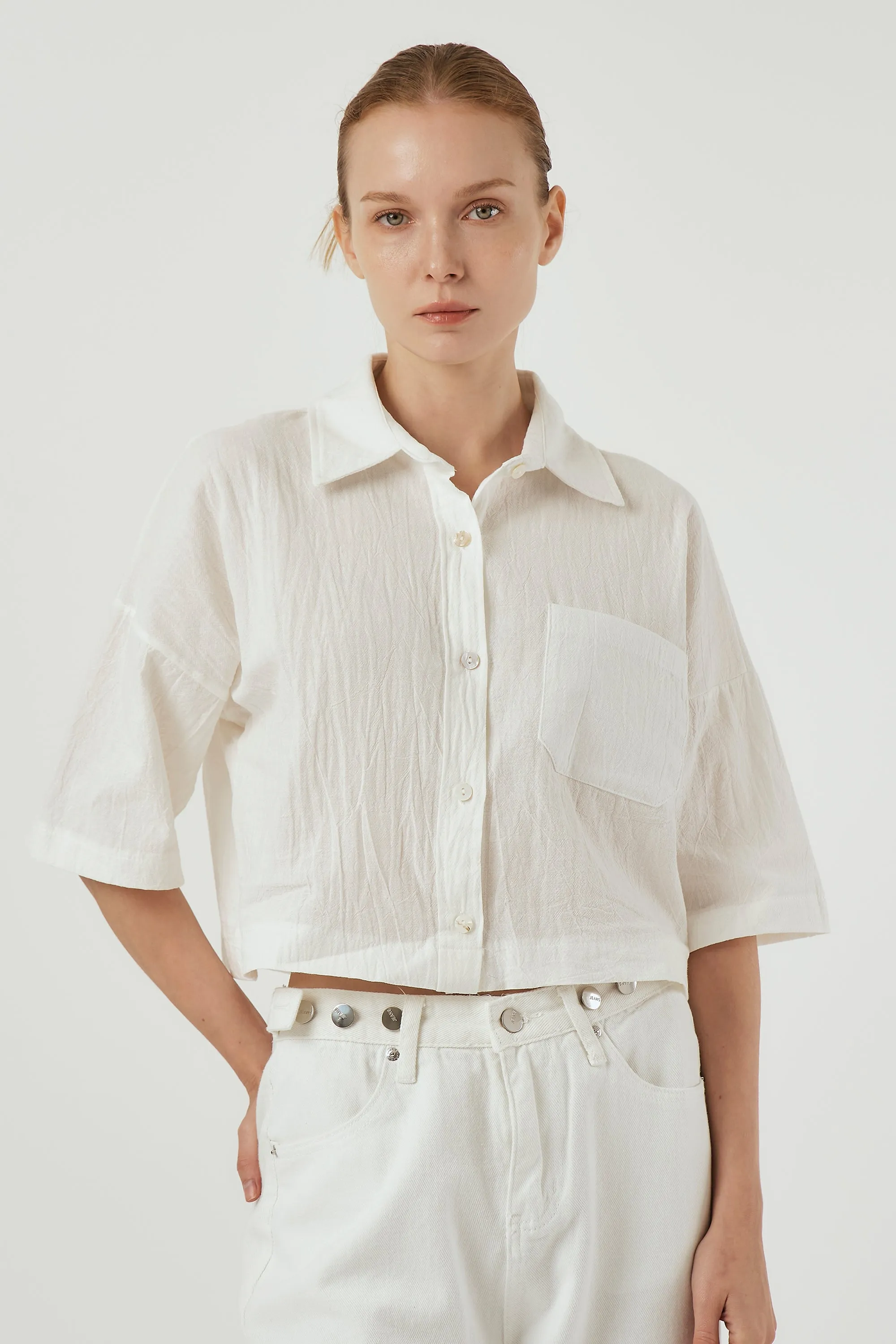 Lauren Crinkle Cropped Shirt