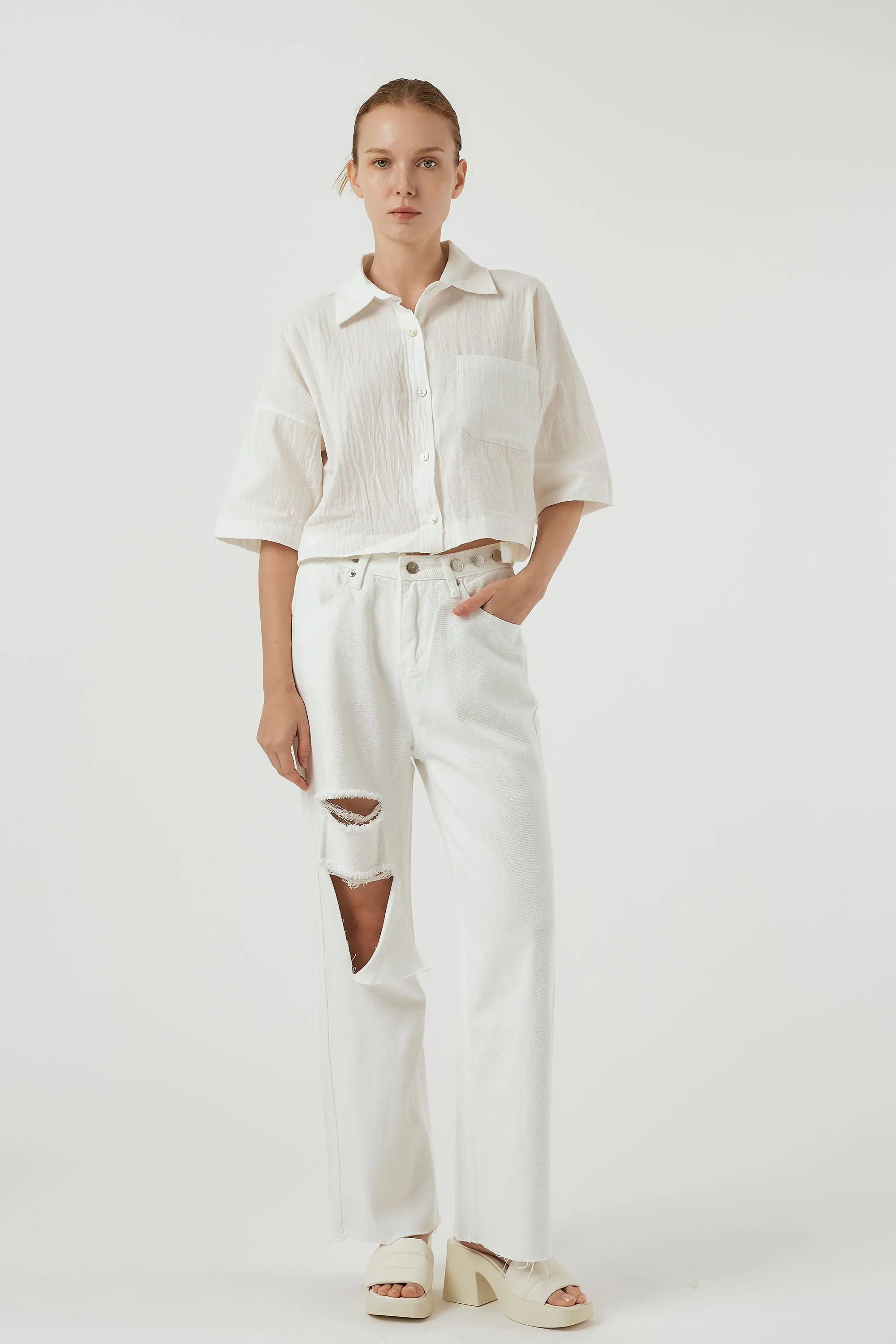 Lauren Crinkle Cropped Shirt