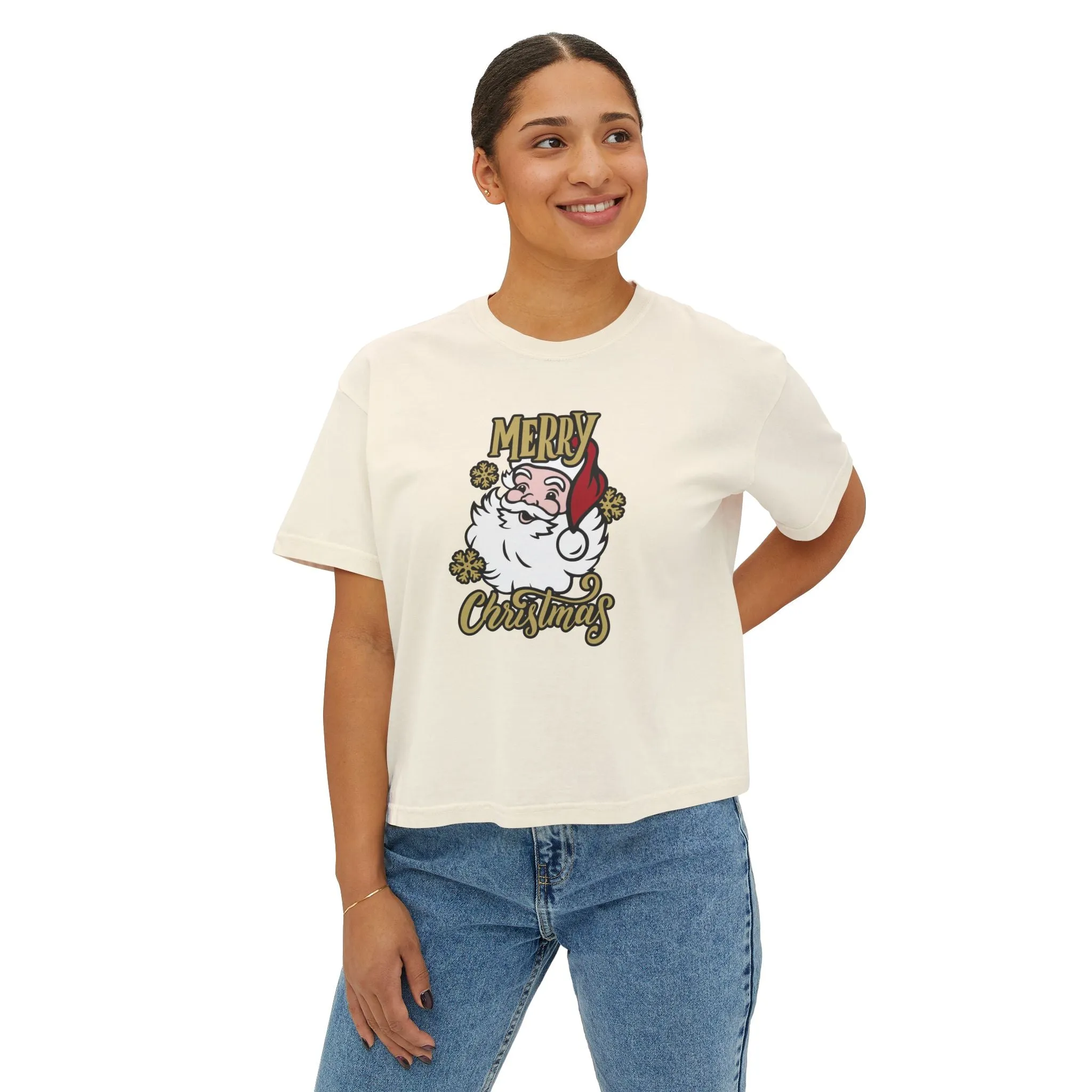 Merry Christmas Santa Claus Women's Boxy Tee with exclusive Italian design print | Giada Valenti | Christmas T-shirt | Christmas Gift | Designed in Italy