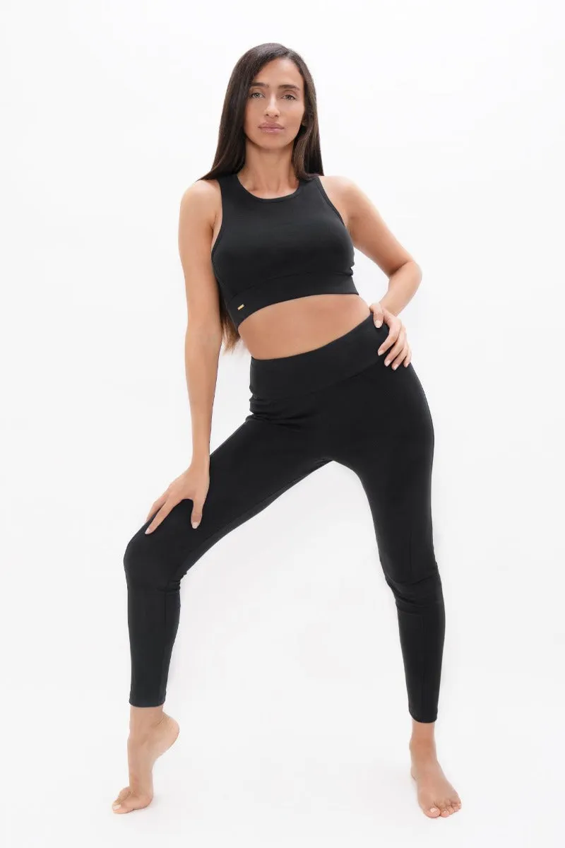 Munich  - High Waisted Leggings - Black Sand