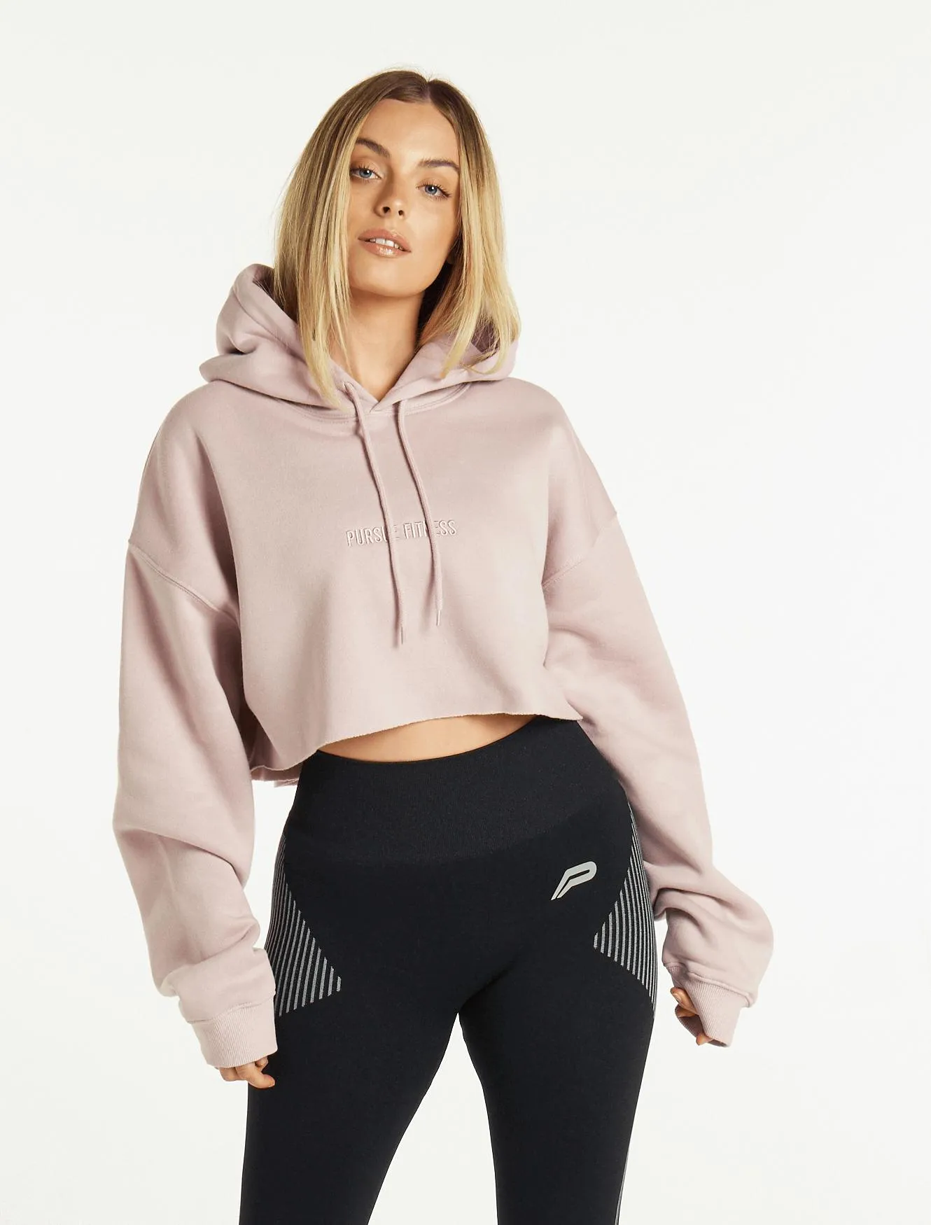 Oversized Crop Hoodie - Dusky Pink