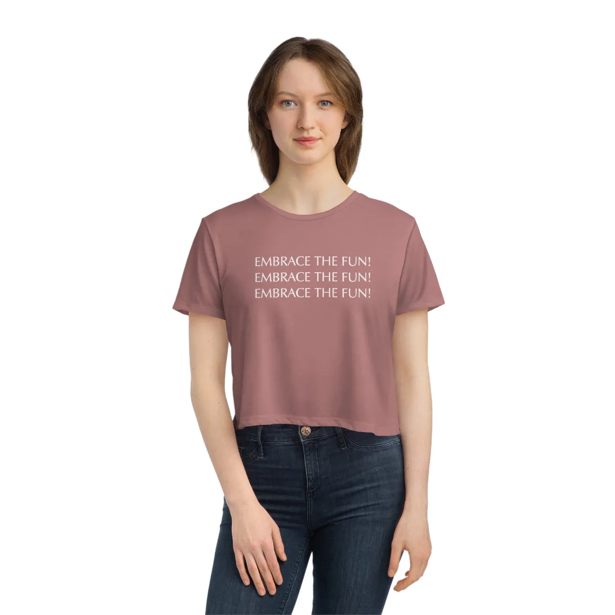 "Embrace the fun!" Women's Flowy Cropped Tee