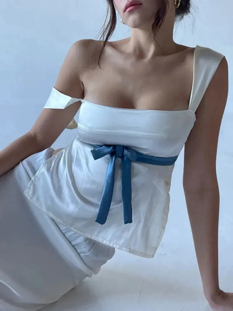 Sexy Hollow Out Satin Backless Crop Top