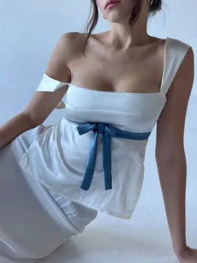 Sexy Hollow Out Satin Backless Crop Top