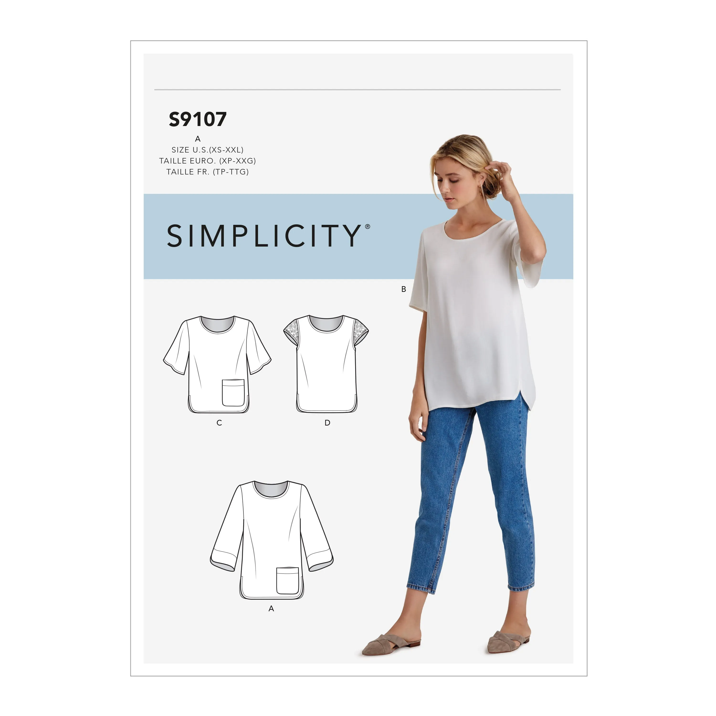 Simplicity Pattern 9107 Misses' Tops With Sleeve & Length Variation