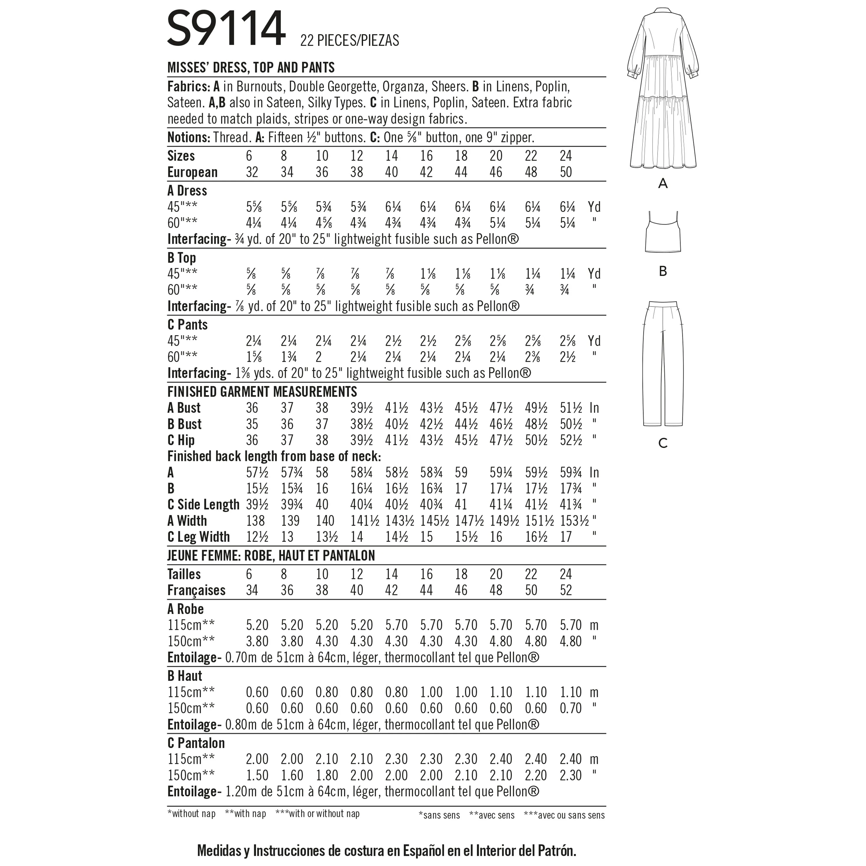 Simplicity Pattern 9114 Misses' Dress, Top & Pants By Mimi G Style