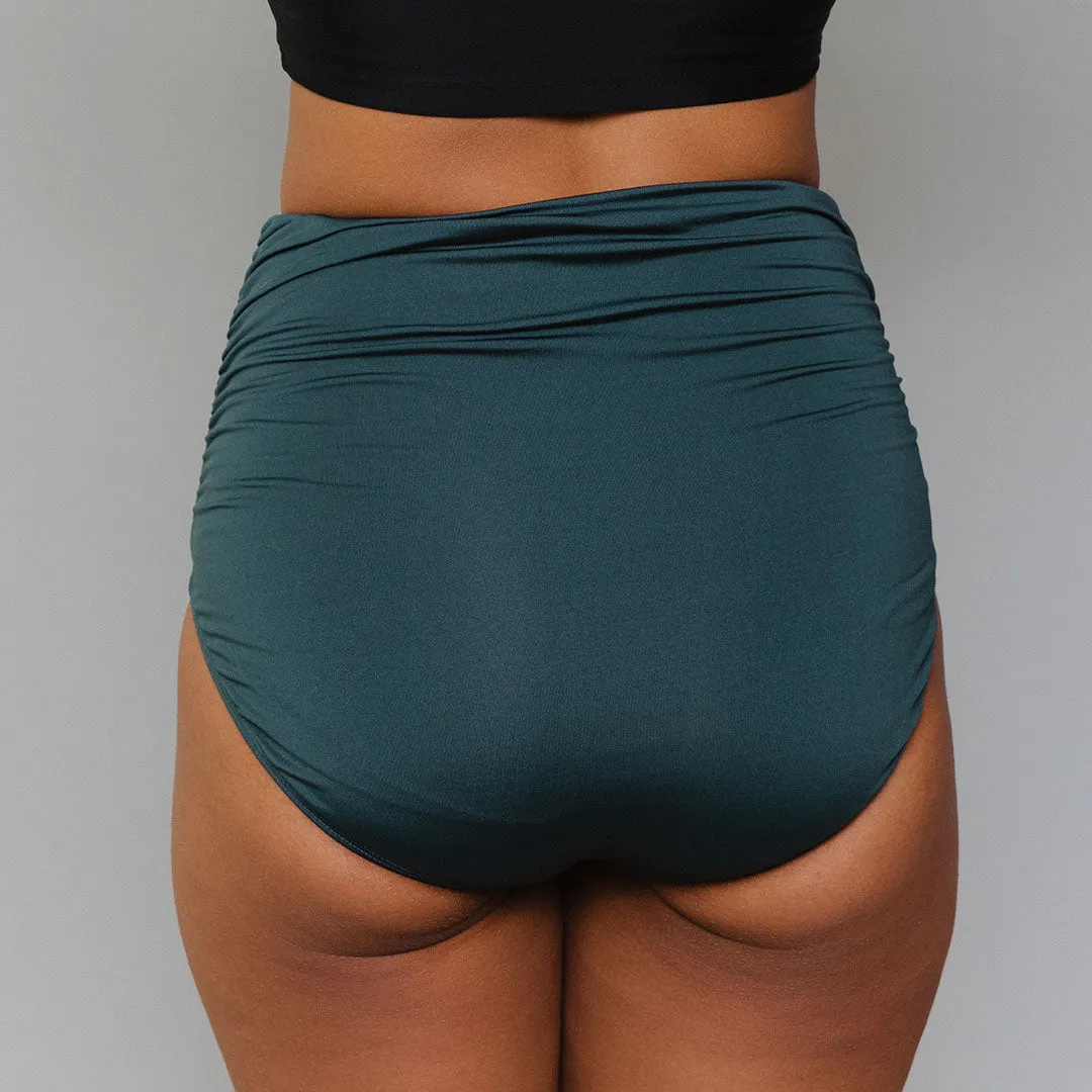 Steel Blue Ruched High-Waisted Bottoms