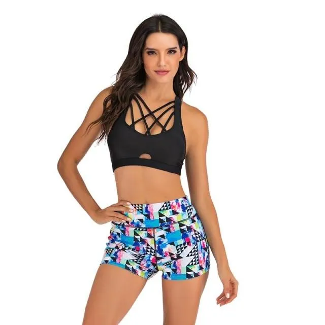 Stylish Women's Crop Tops Sports Swimwear For Fitness Yoga Two Piece