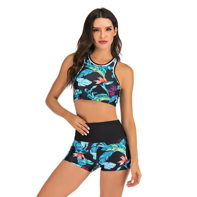 Stylish Women's Crop Tops Sports Swimwear For Fitness Yoga Two Piece