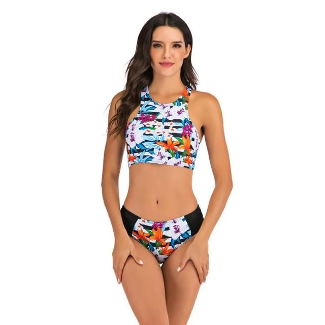 Stylish Women's Crop Tops Sports Swimwear For Fitness Yoga Two Piece