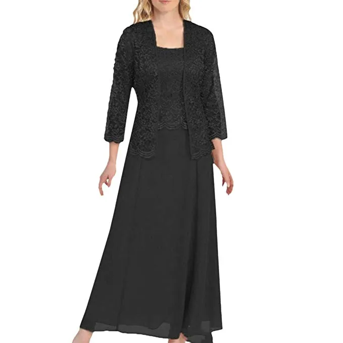 TastyHottie - Women Plus Size Two Piece Long Sleeve Party Dress Lace Solid Color Elegant Long Maxi Dress Mini Dresses