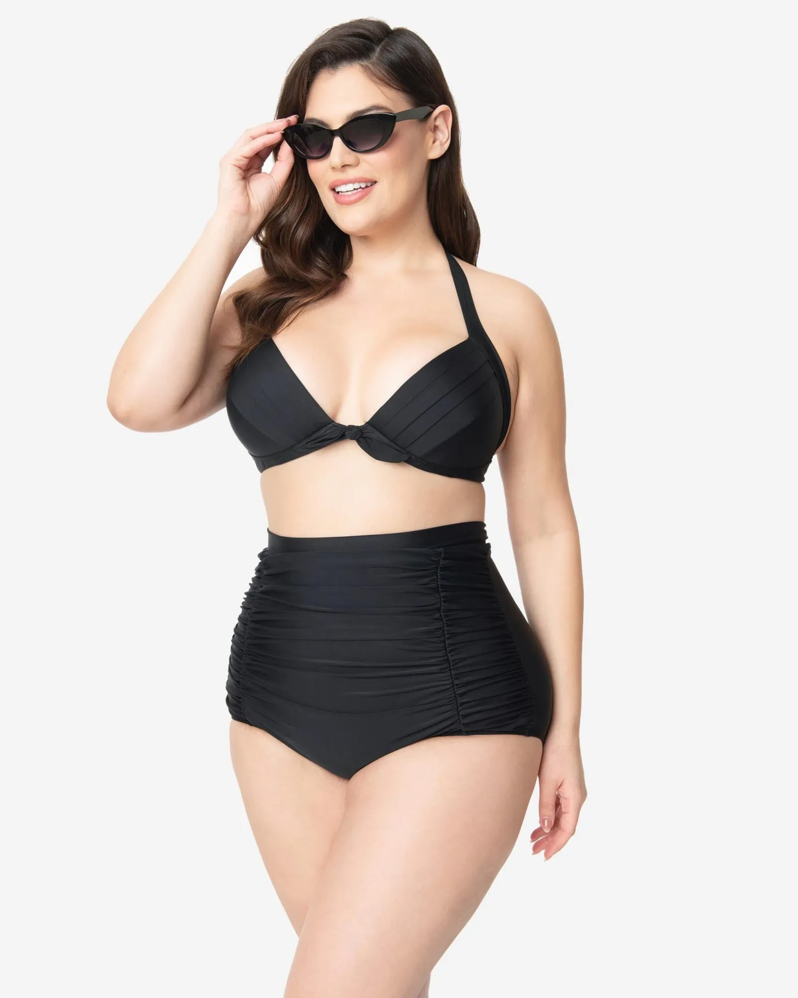 Unique Vintage All Black Monroe High Waist Bikini Bottom | Black