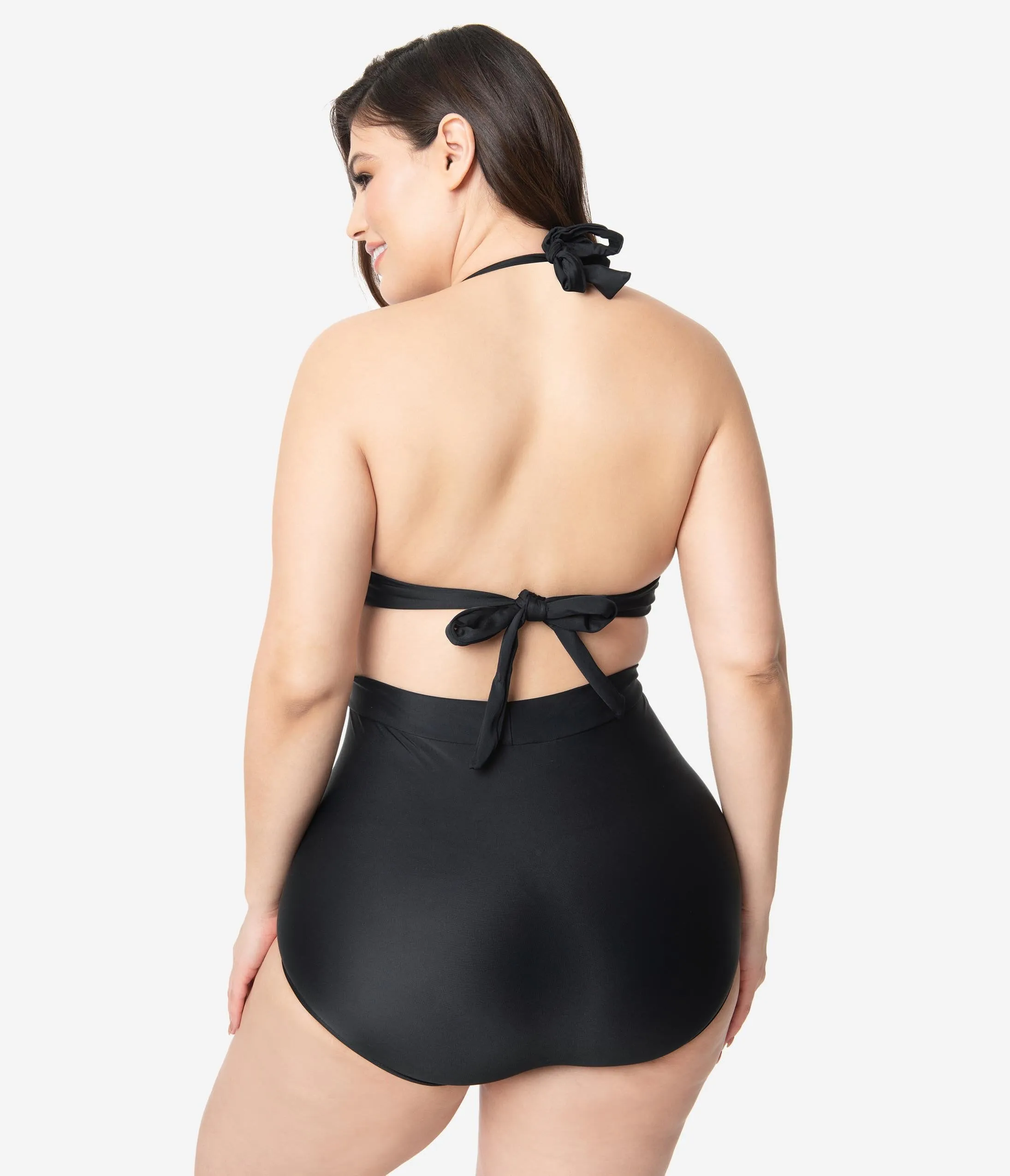 Unique Vintage Plus Size All Black Monroe High Waist Bikini Bottom