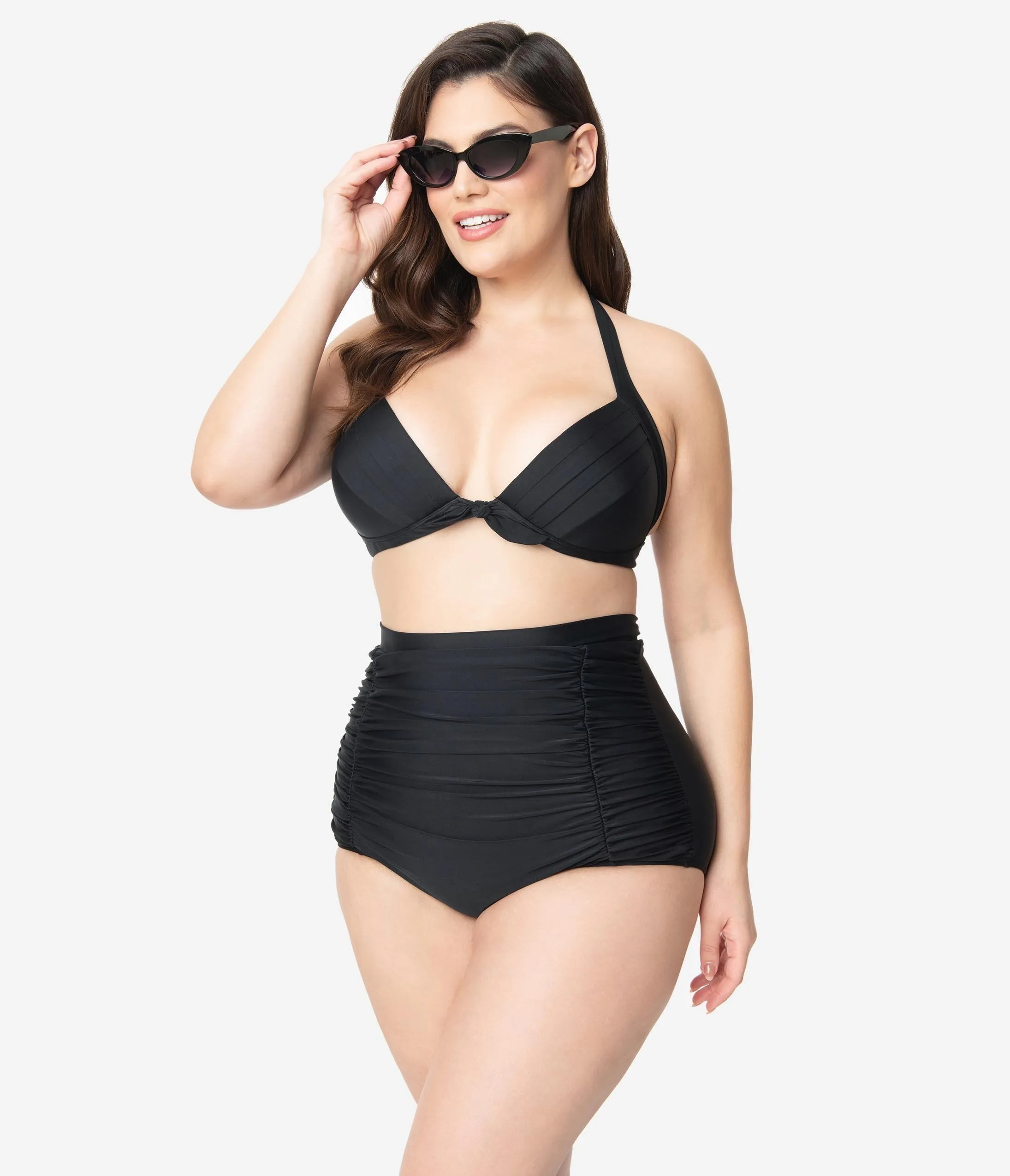 Unique Vintage Plus Size All Black Monroe High Waist Bikini Bottom