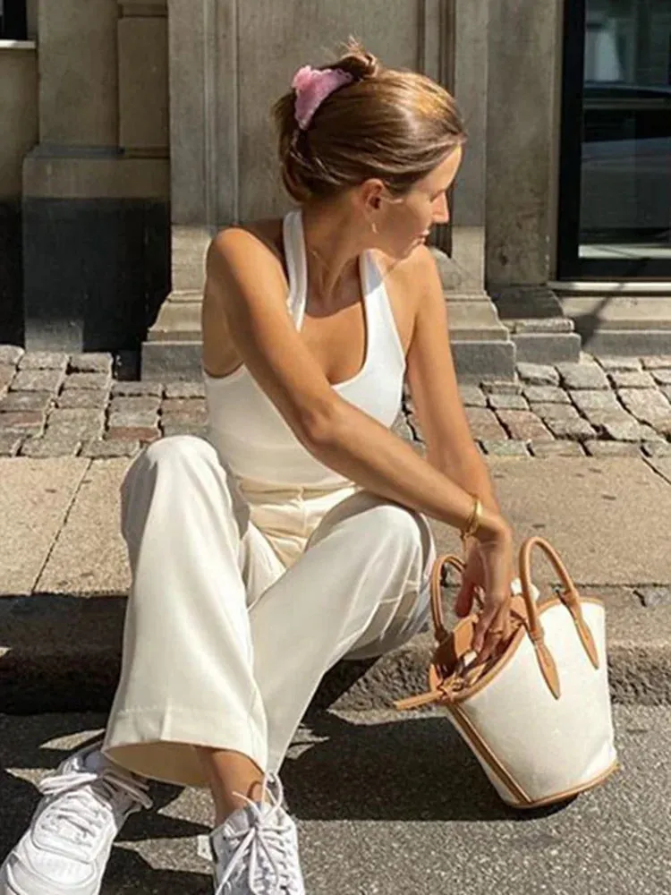 White Backless Ribbed Crop Top